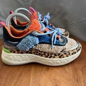 Kurt Geiger  Kensington Mixed Media Denim Patchwork  Cheetah Print EU37/US6.5-7
